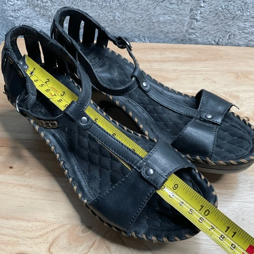 Ariat Shalimar Black Leather T-Strap Wedge Heel Western Sandals‎ Women 10B China